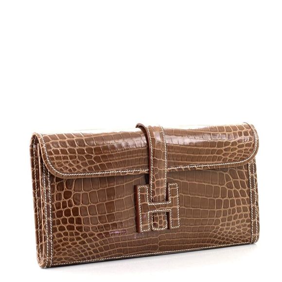 Hermes Jige Elan Clutch Crocodile 29 Brown - Picture 3 of 8